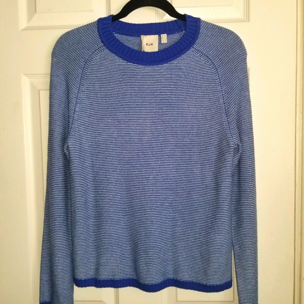Striped Crew-neck Knit in Blue & White